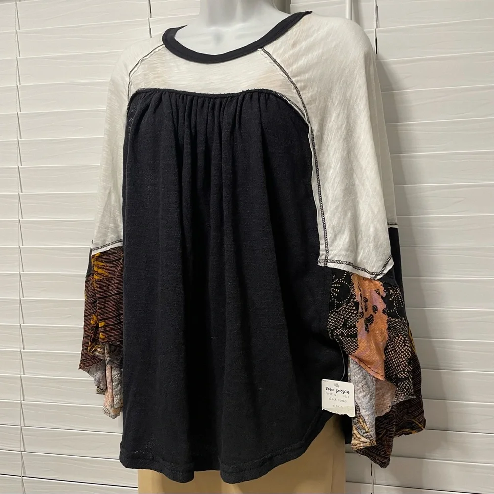 Free People NWT Friday Fever Top OB799522 Top Relaxed Black Size S